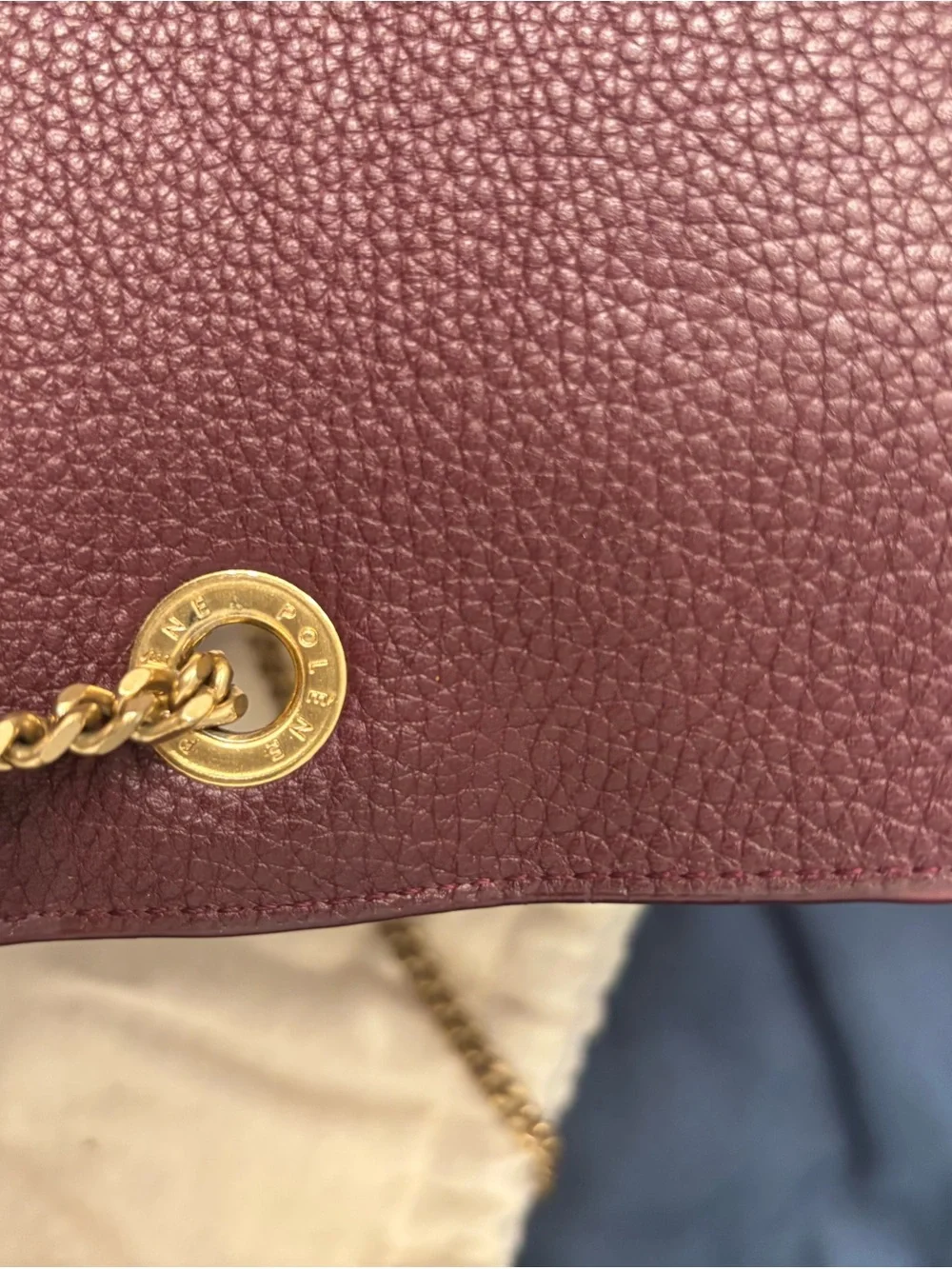 Polene Numero Un crossbody bag in burgundy leather and suede with gold hardware